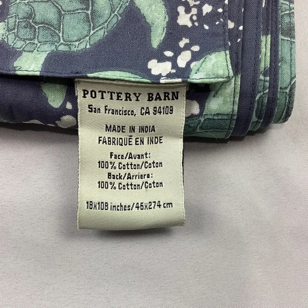 NEW Pottery Barn Sydney Turtle Table Runner Navy Blue Green Coastal 18